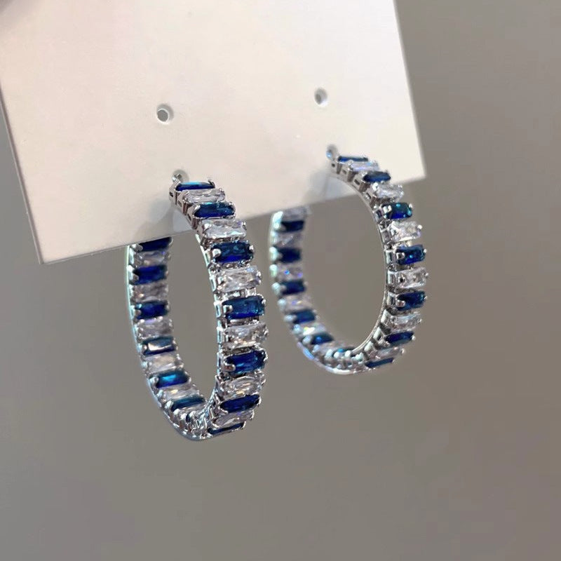 Large geometric quadrilateral hoop earrings with zircons