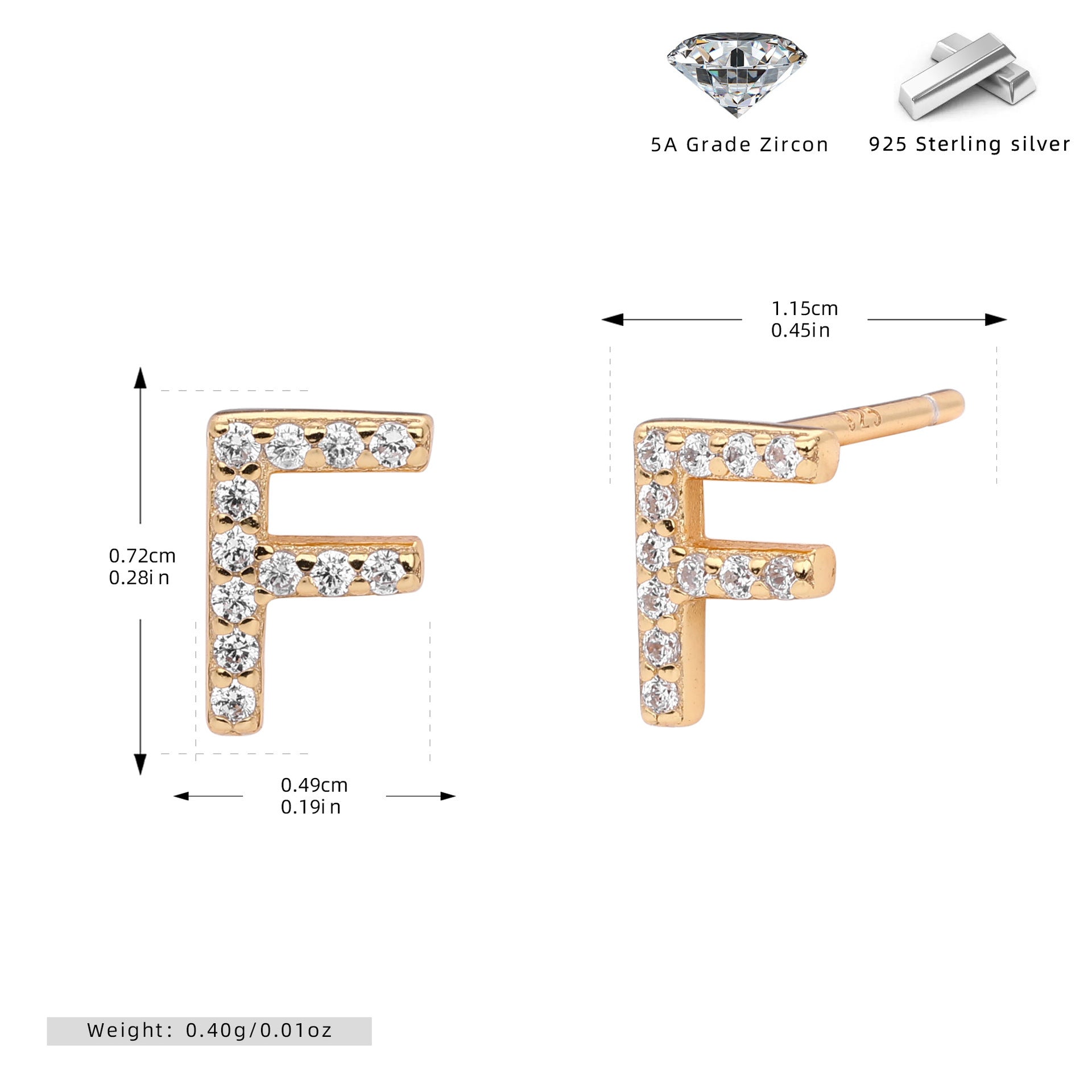 Boucles d’oreilles puces élégantes pour femmes avec lettres - NovaShop NovaShop Gold F / 925 Silver Bigbuy