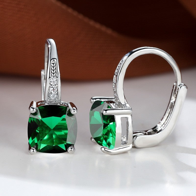 Korean style zircon inlaid square hook earrings