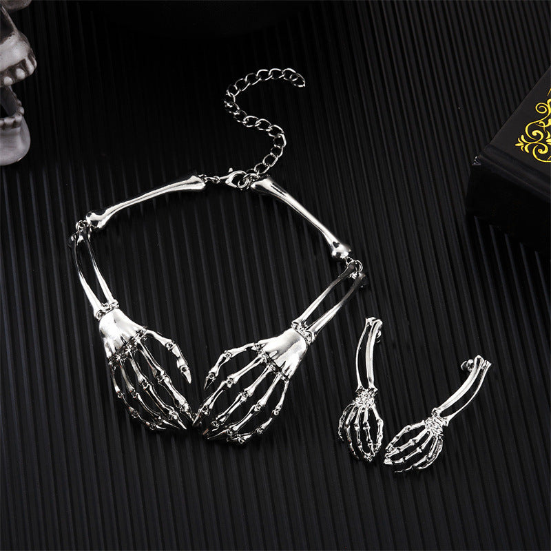 European and American Fashion Jewelry Dark Style Skull and Ghost Claw Necklace and Earrings