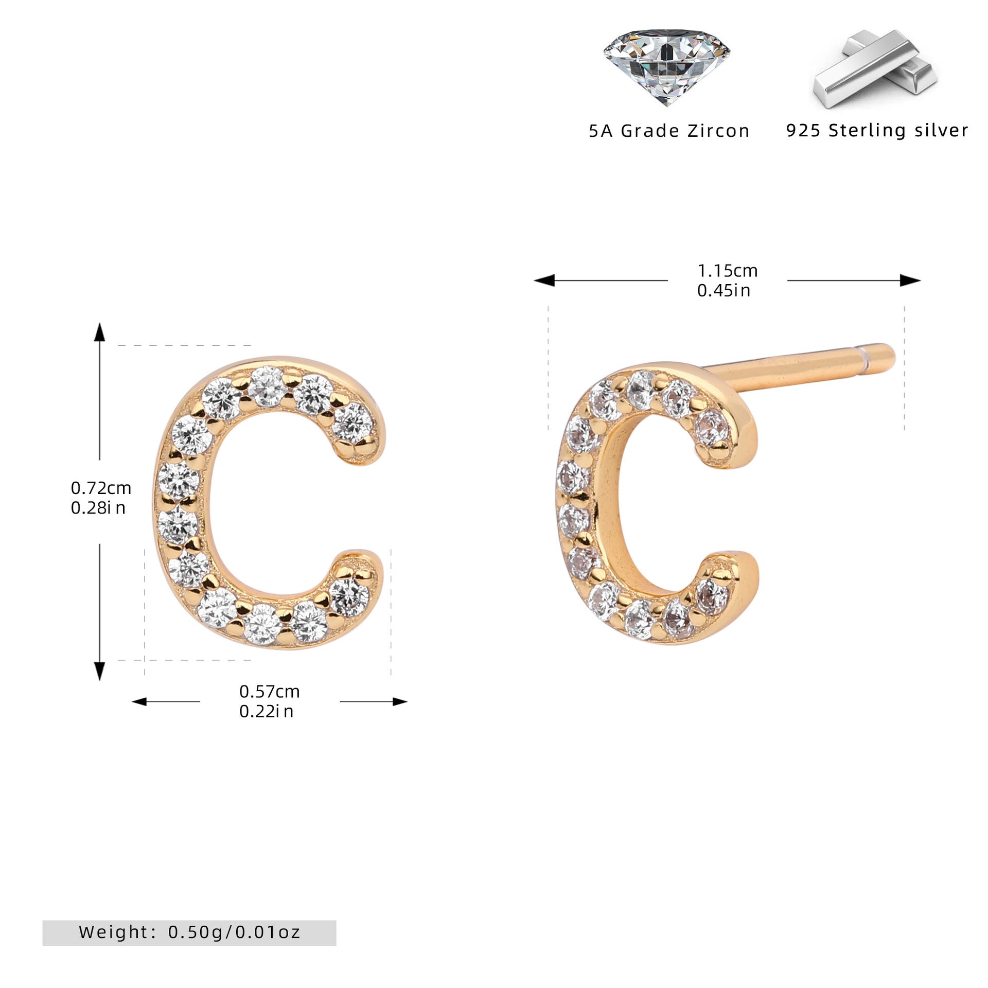 Boucles d’oreilles puces élégantes pour femmes avec lettres - NovaShop NovaShop Gold C / 925 Silver Bigbuy
