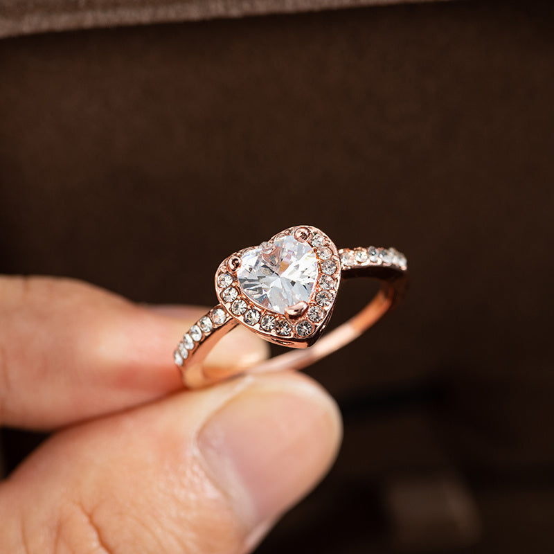 Women's White Copper Wedding Ring with Crystal Heart - Christmas Style