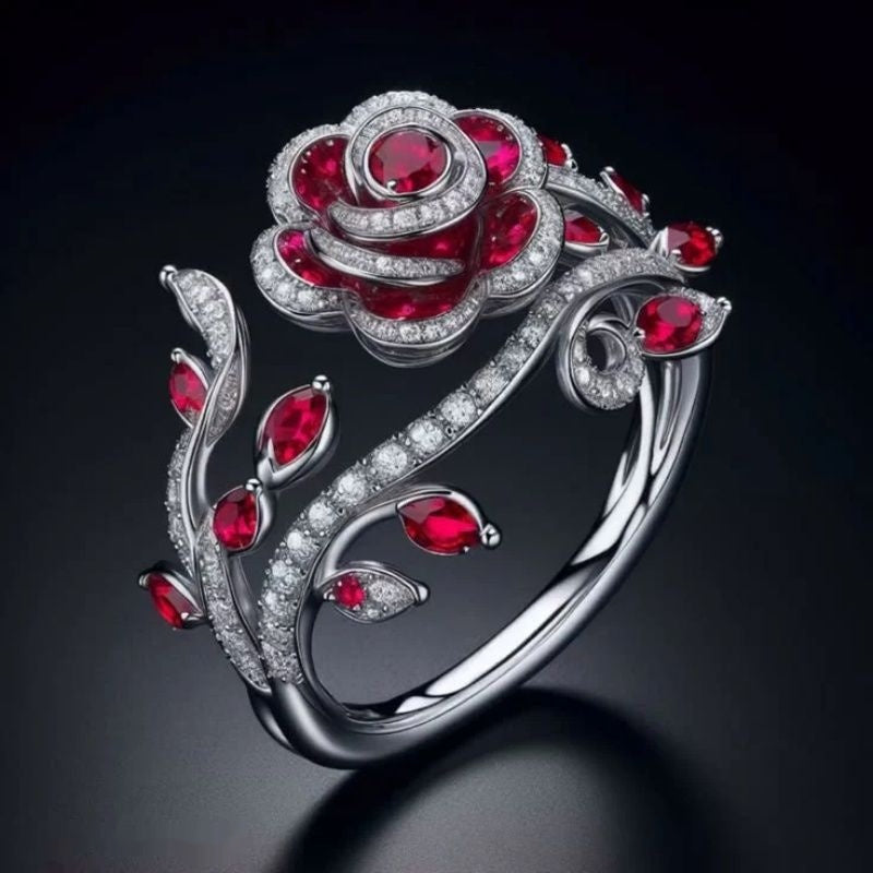 Popular intertwined leaf and flower ring with micro-encrusted zircons