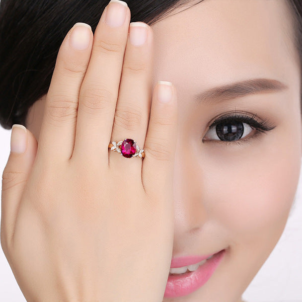 18k Rose Gold Plated Copper Butterfly Women's Ring with Red and Blue Heart Details