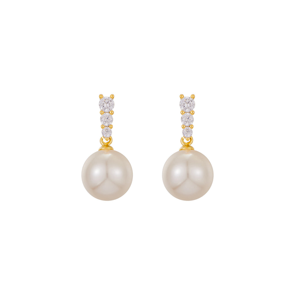 Geometric 925 silver earrings with zircon cross and heart and pearl