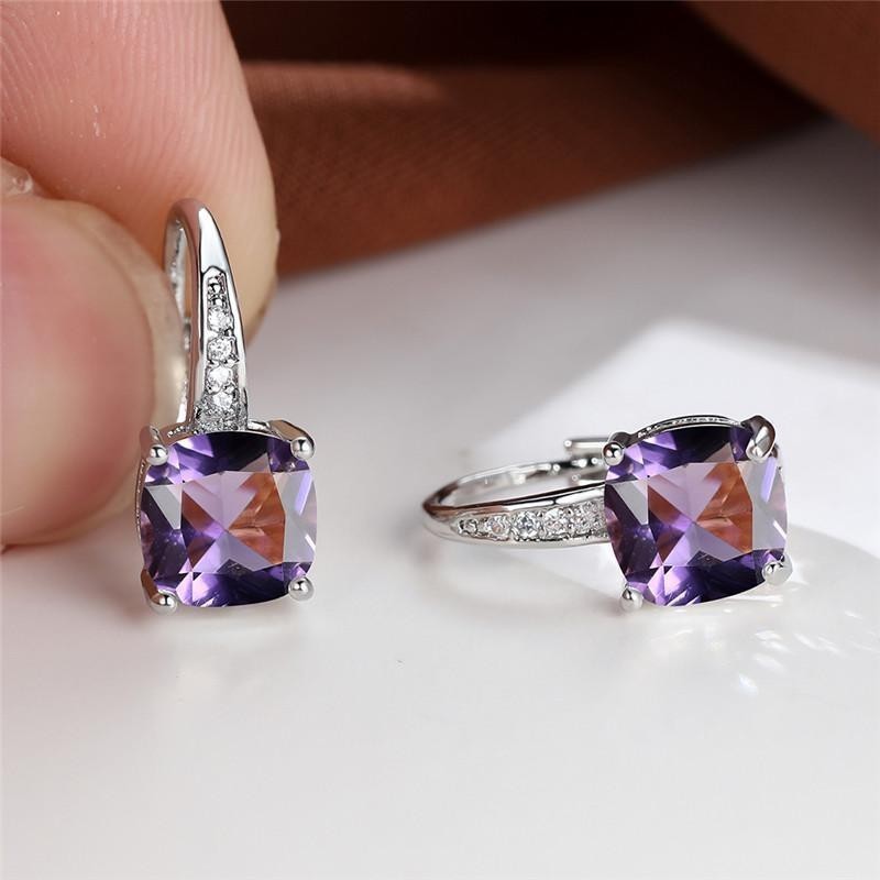 Korean style zircon inlaid square hook earrings
