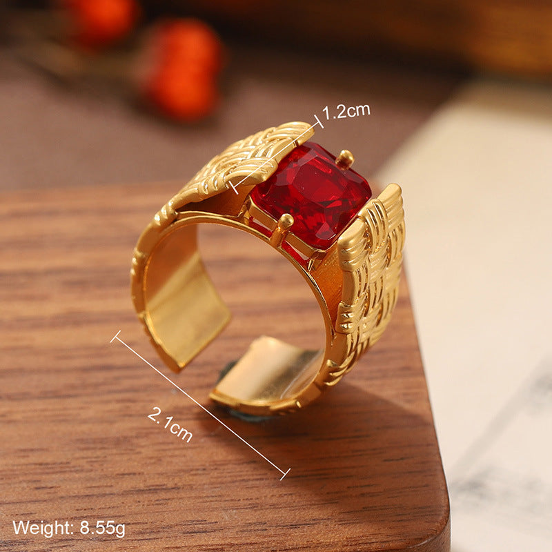 High quality natural stone geometric ring, versatile, retro, light-resistant