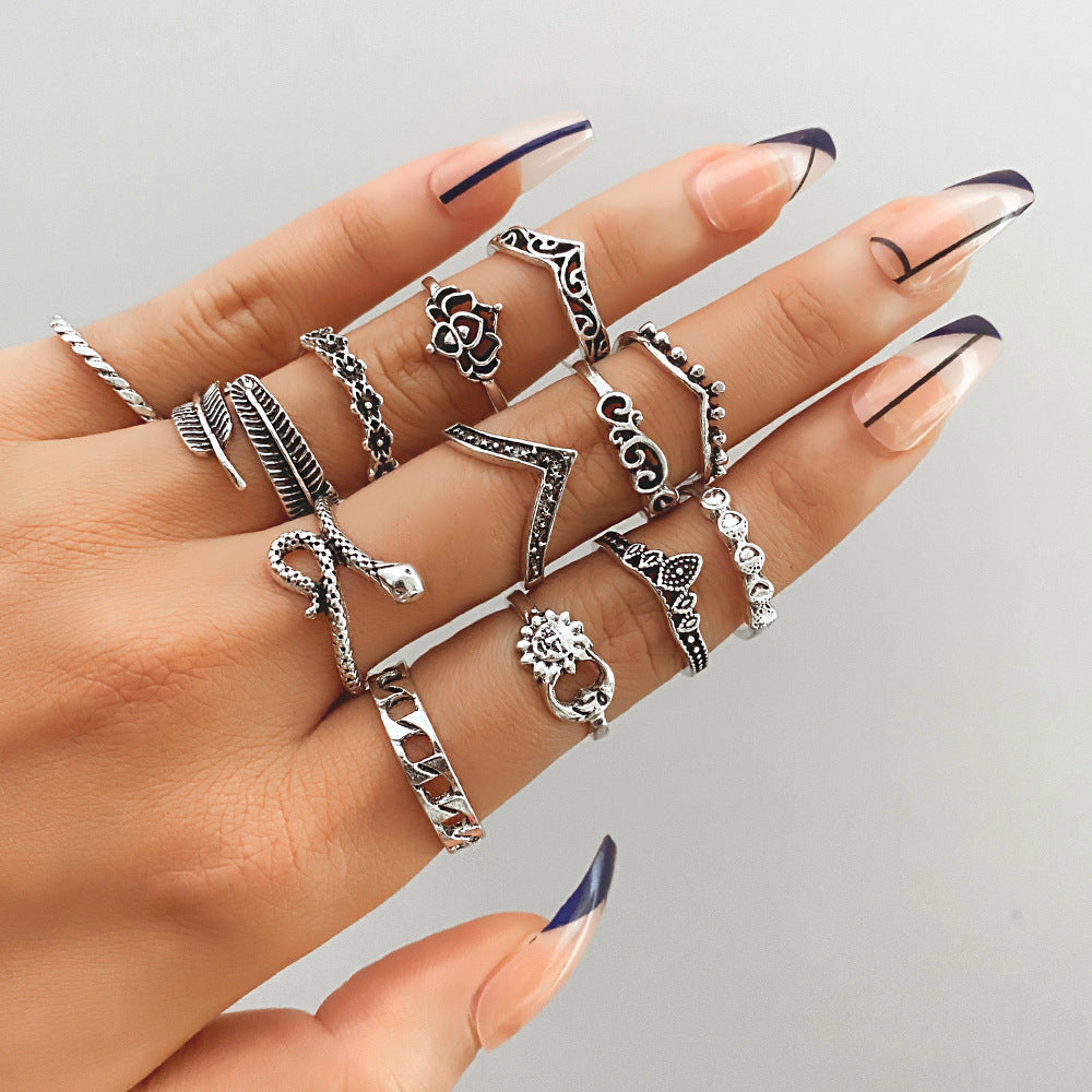 Fashionable butterfly and snake ring combination