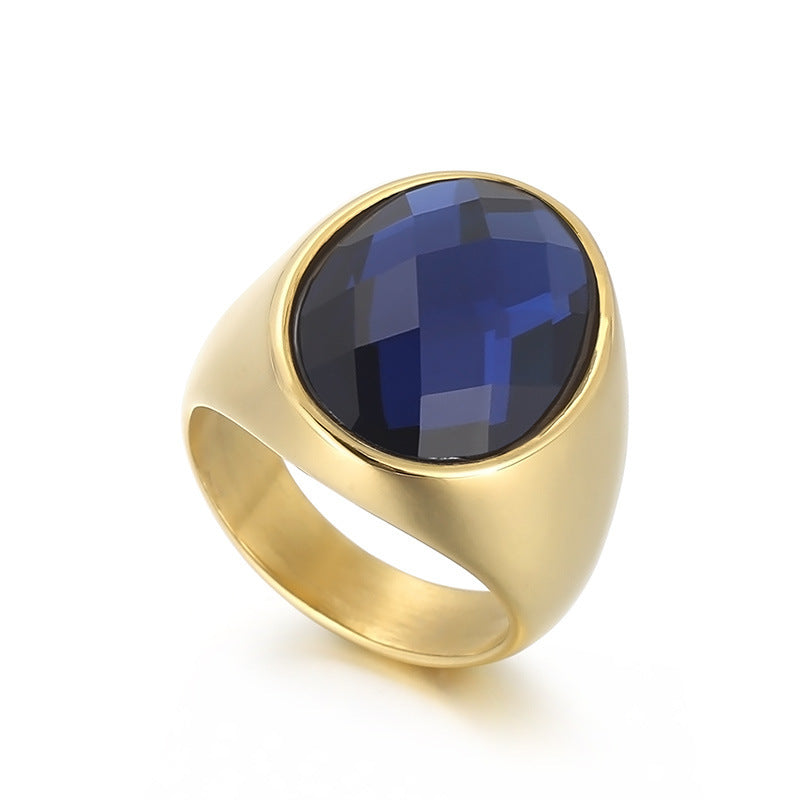 Elegant and personalized oval glass ring for women, retro electroplated titanium steel jewelry