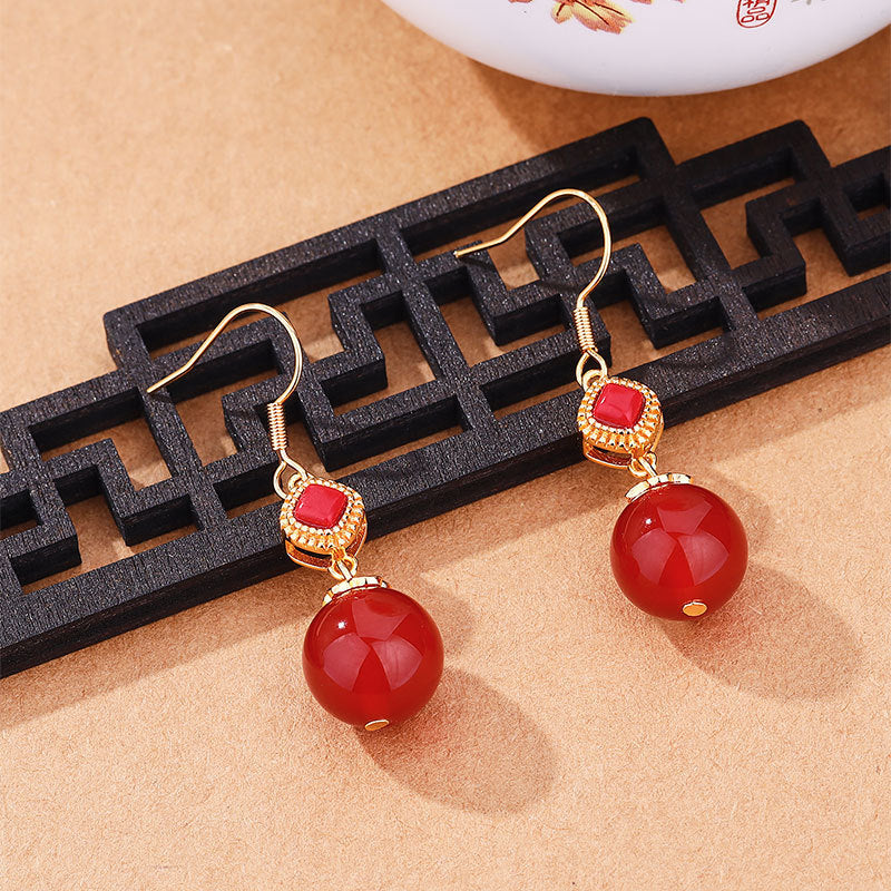 Elegant Southern Red Jasper Earrings with Round Beads