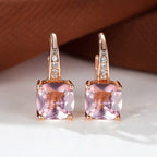 Korean style zircon inlaid square hook earrings
