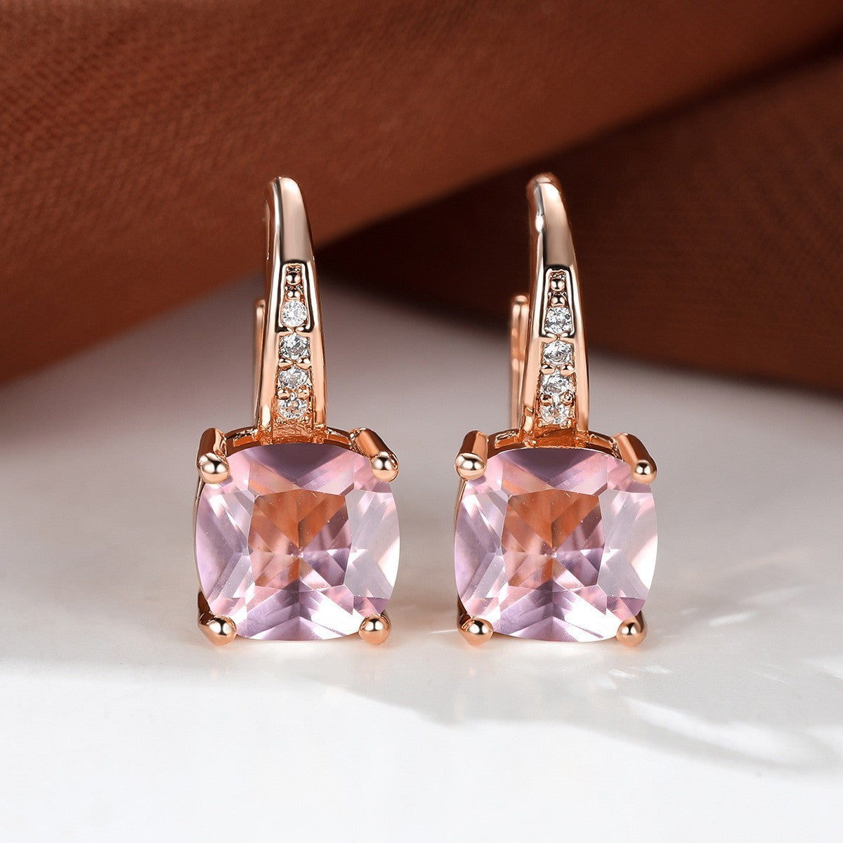 Korean style zircon inlaid square hook earrings