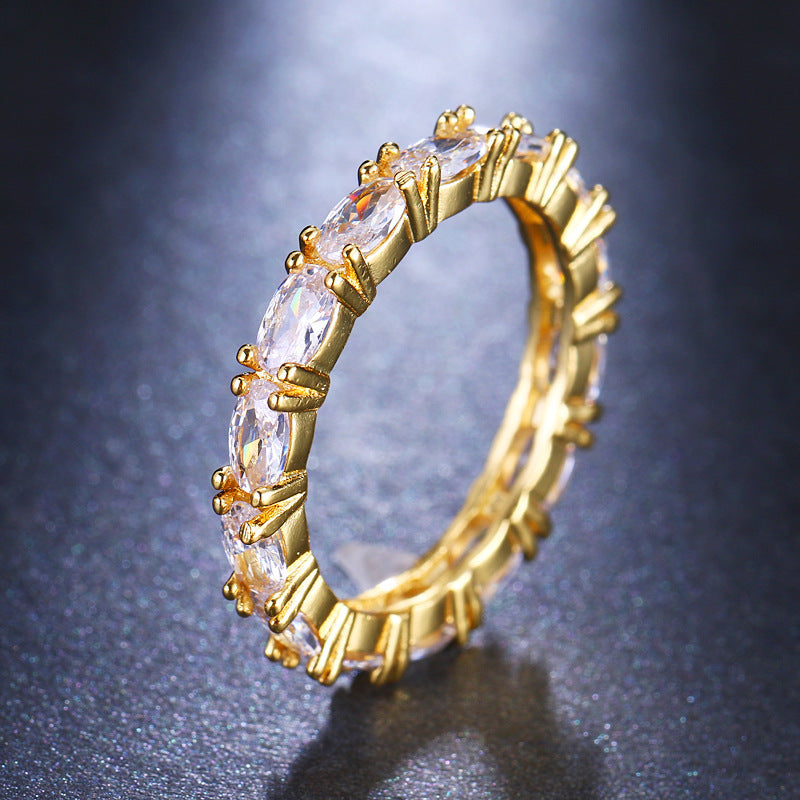 Gold Plated Women's Ring with Zircon - Elegant and Modern Square T Design