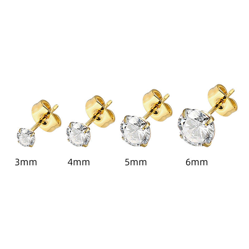 Boucles d’oreilles géométriques carrées en acier titane avec zircon - NovaShop NovaShop Round Zircon Gold / 2mm Bigbuy