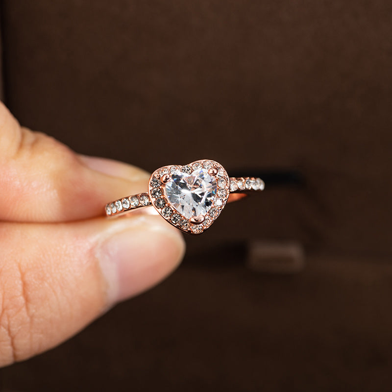 Women's White Copper Wedding Ring with Crystal Heart - Christmas Style