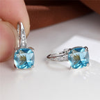 Korean style zircon inlaid square hook earrings