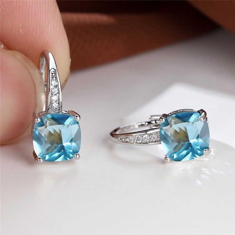 Korean style zircon inlaid square hook earrings