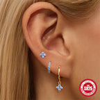S925 sterling silver earrings with classic geometric petals and diamonds