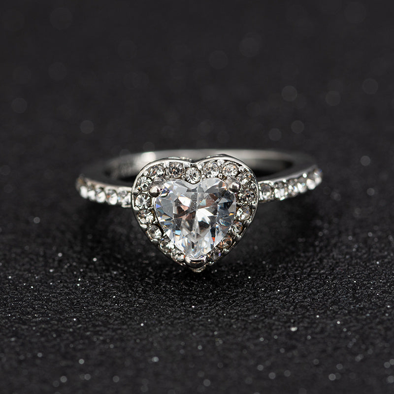 Women's White Copper Wedding Ring with Crystal Heart - Christmas Style
