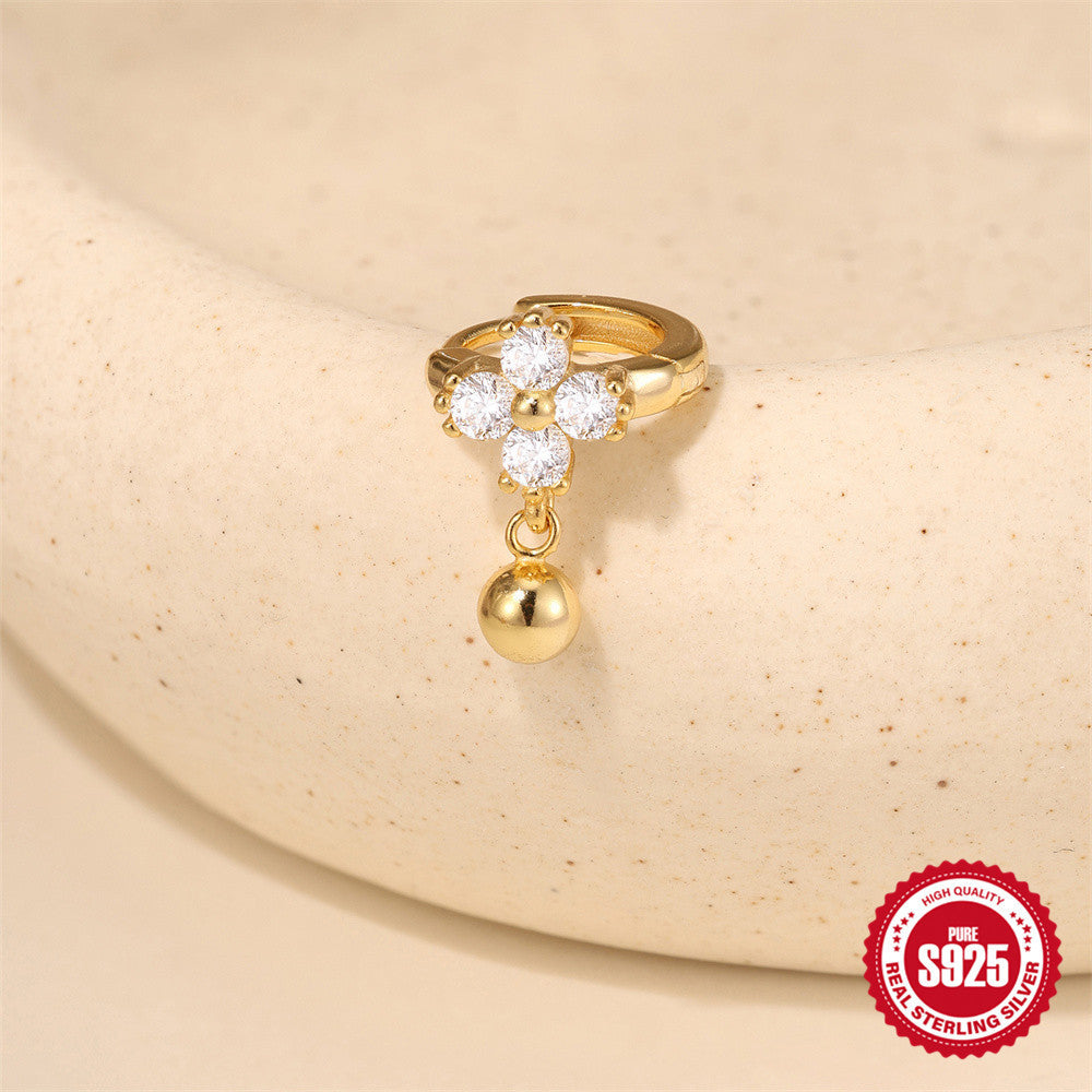 S925 Sterling Silver Clover Flower Diamond Ear Clip