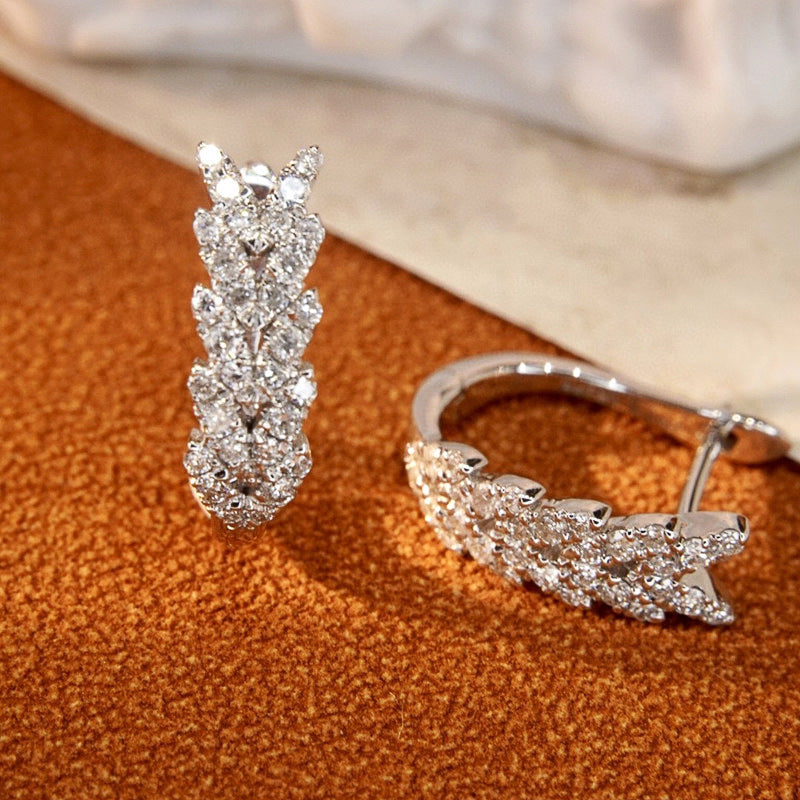 Boucles d’oreilles élégantes en forme de feuille de blé avec zircons - NovaShop NovaShop White Gold Color Bigbuy