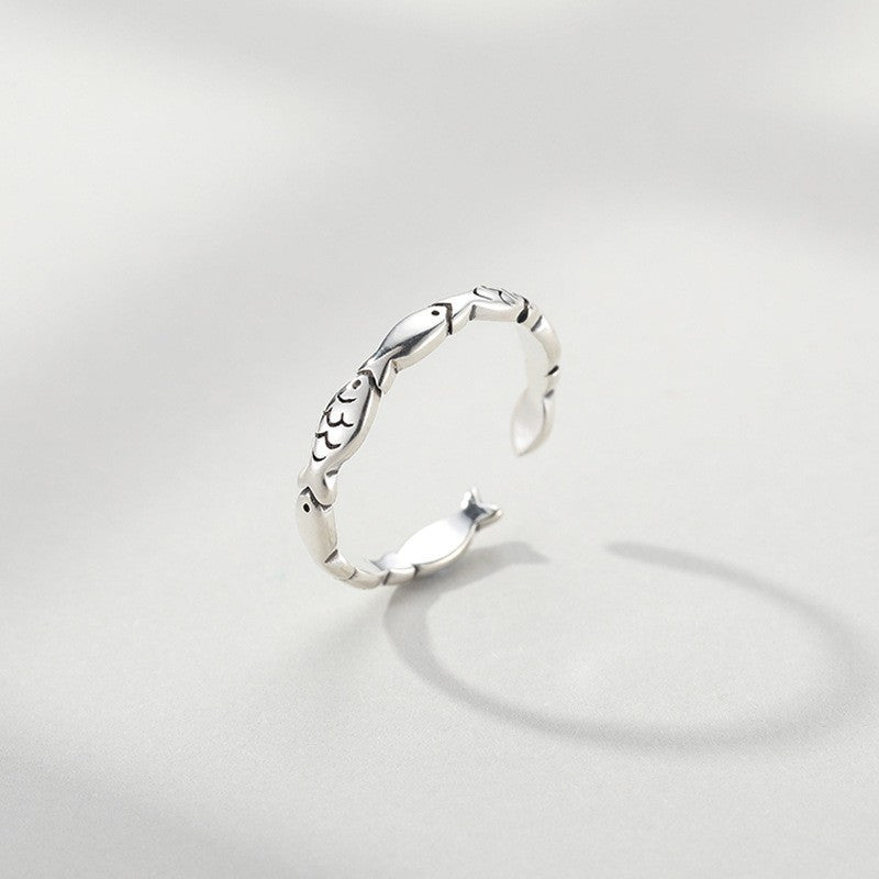 925 sterling silver women's ring combines vintage charm and symbolism with its unique carp fish design, a symbol of good luck.