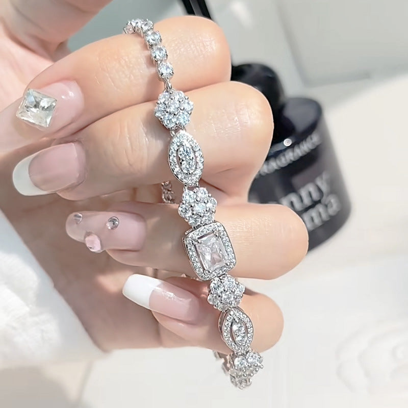 S925 sterling silver diamond plated women's bracelet
