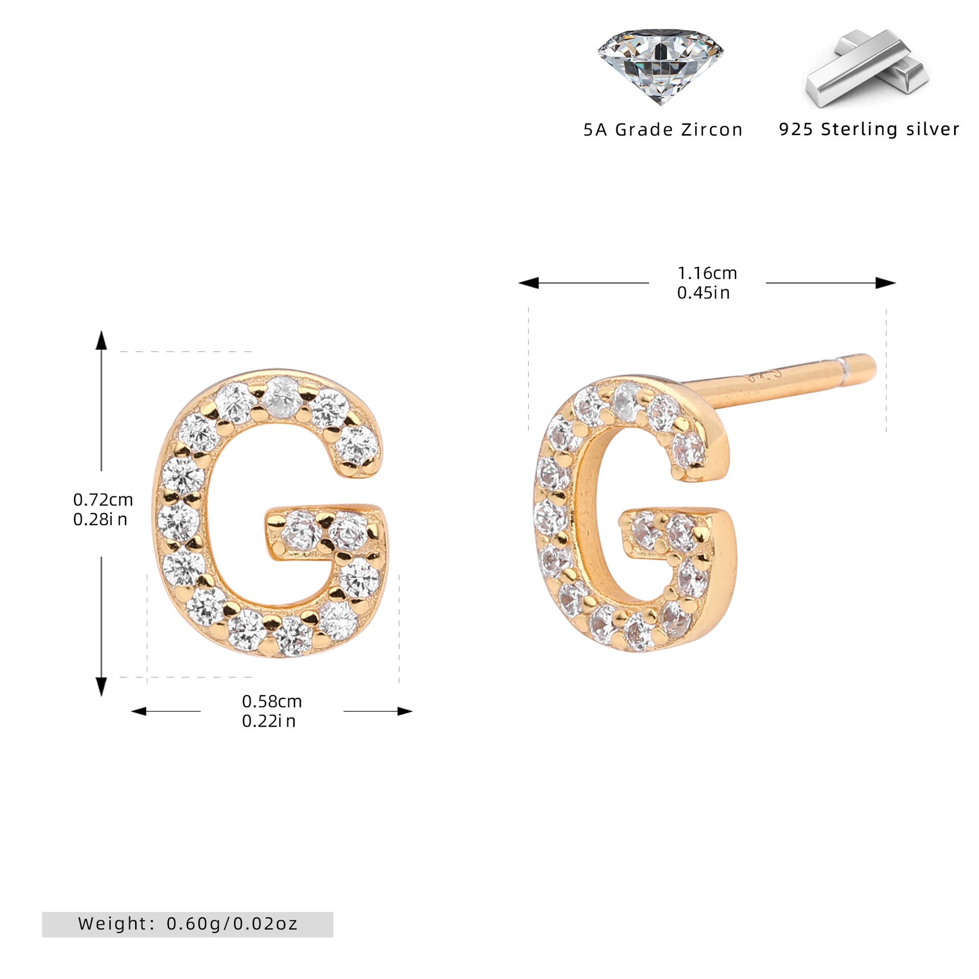 Boucles d’oreilles puces élégantes pour femmes avec lettres - NovaShop NovaShop Gold G / 925 Silver Bigbuy