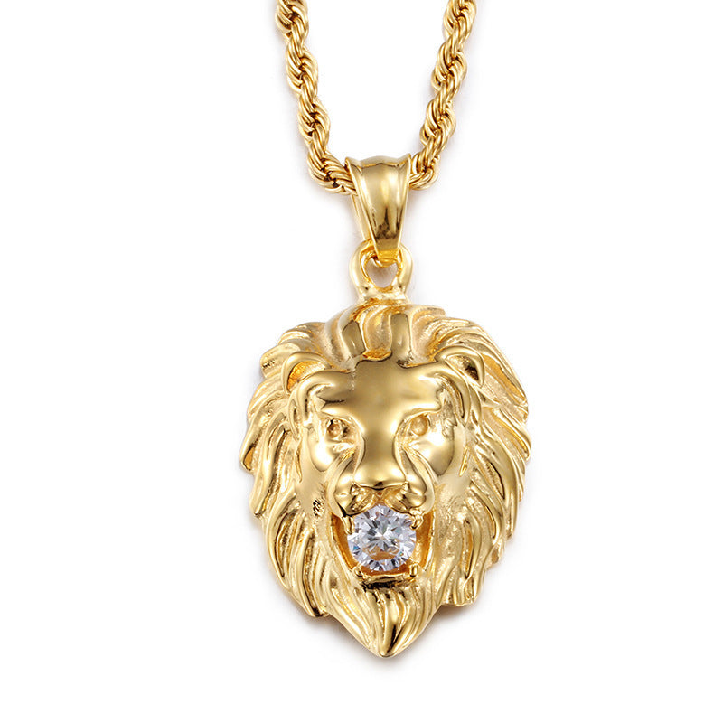 Collier Pendentif Homme Tête de Lion en Alliage avec Diamants - NovaShop NovaShop Gold Bigbuy