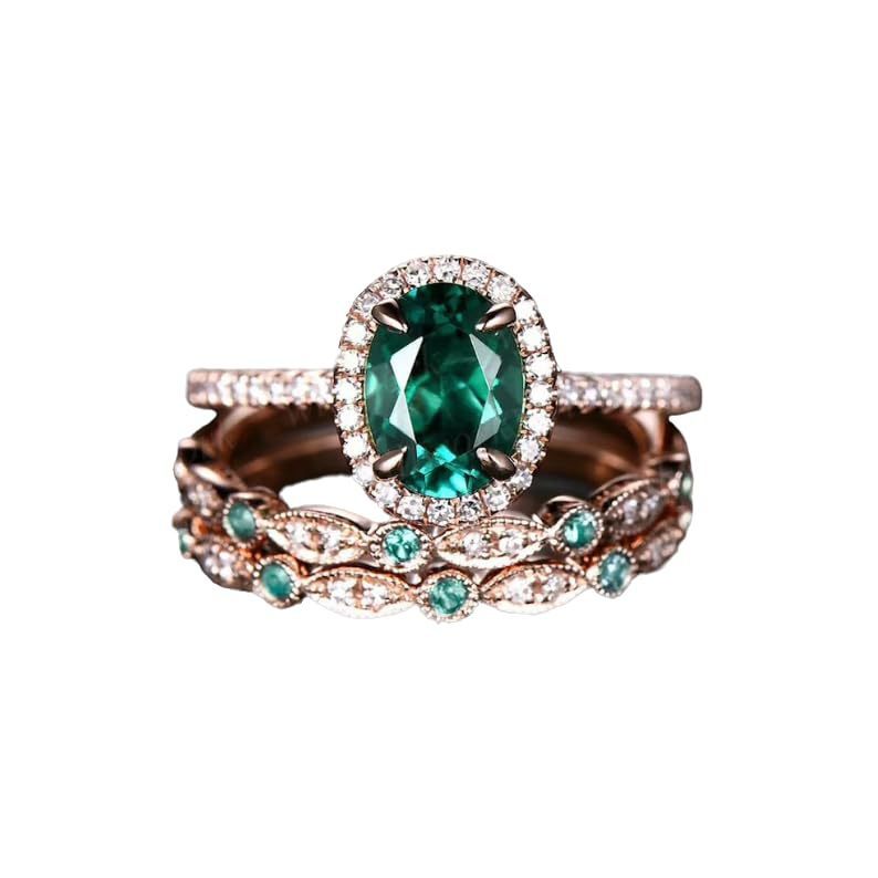 Fashionable three-in-one emerald laminated ring