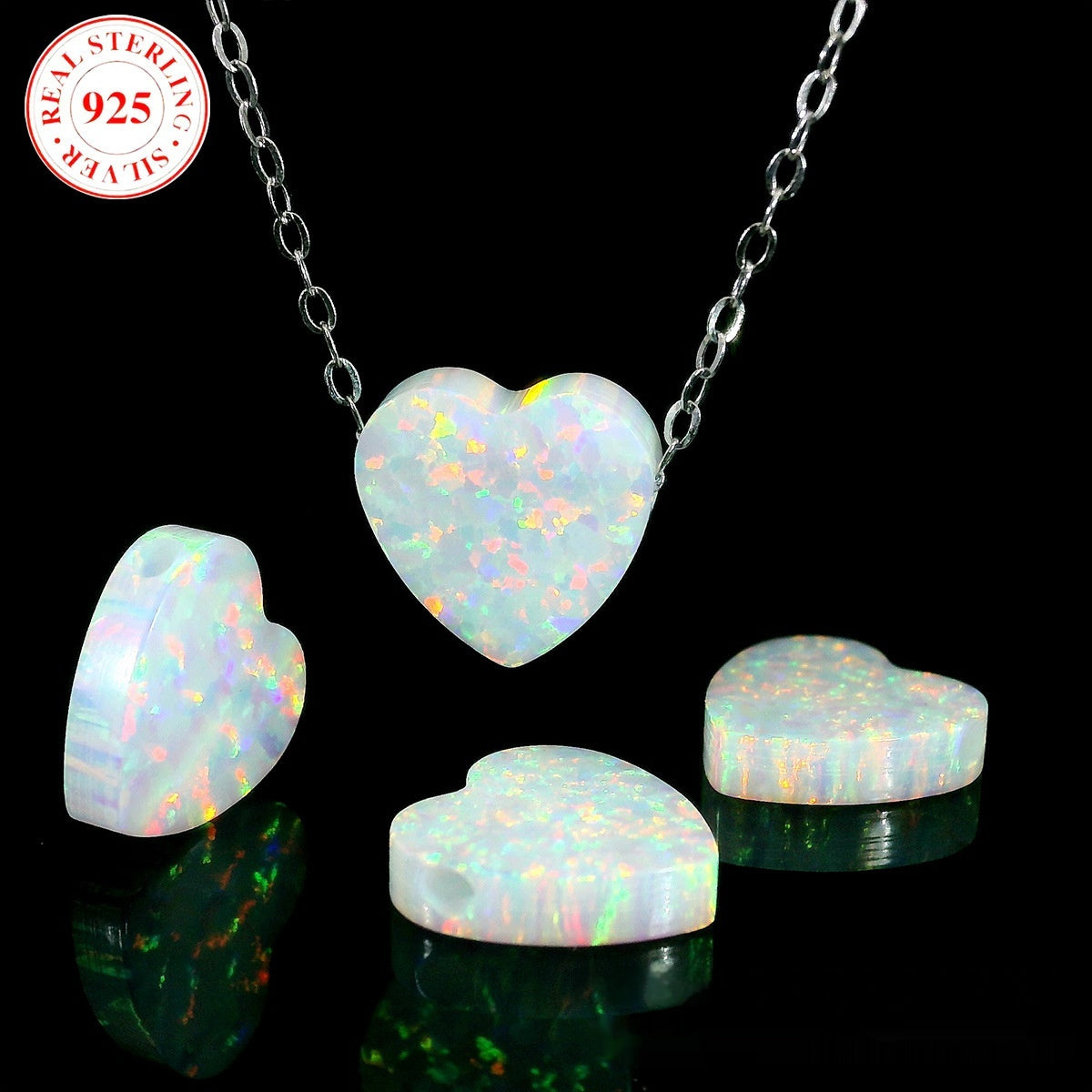 Heart-shaped opal pendant necklace for women