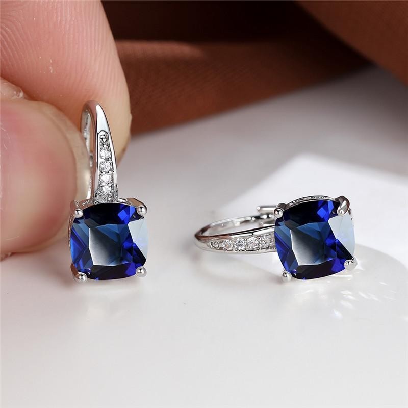 Korean style zircon inlaid square hook earrings