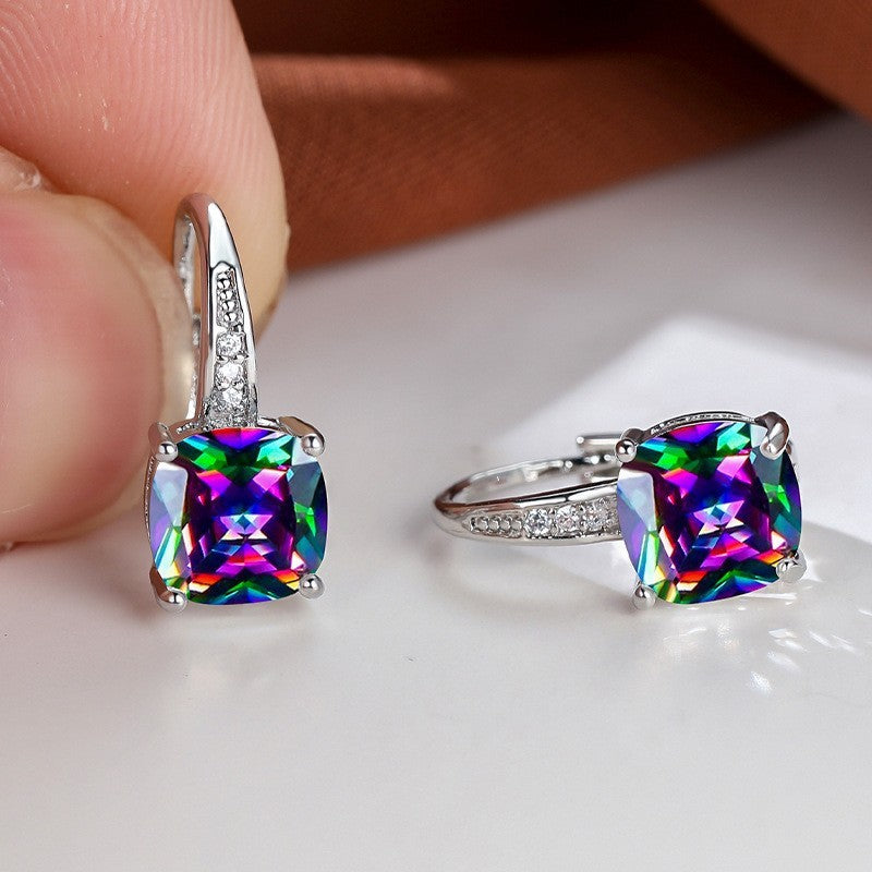 Korean style zircon inlaid square hook earrings