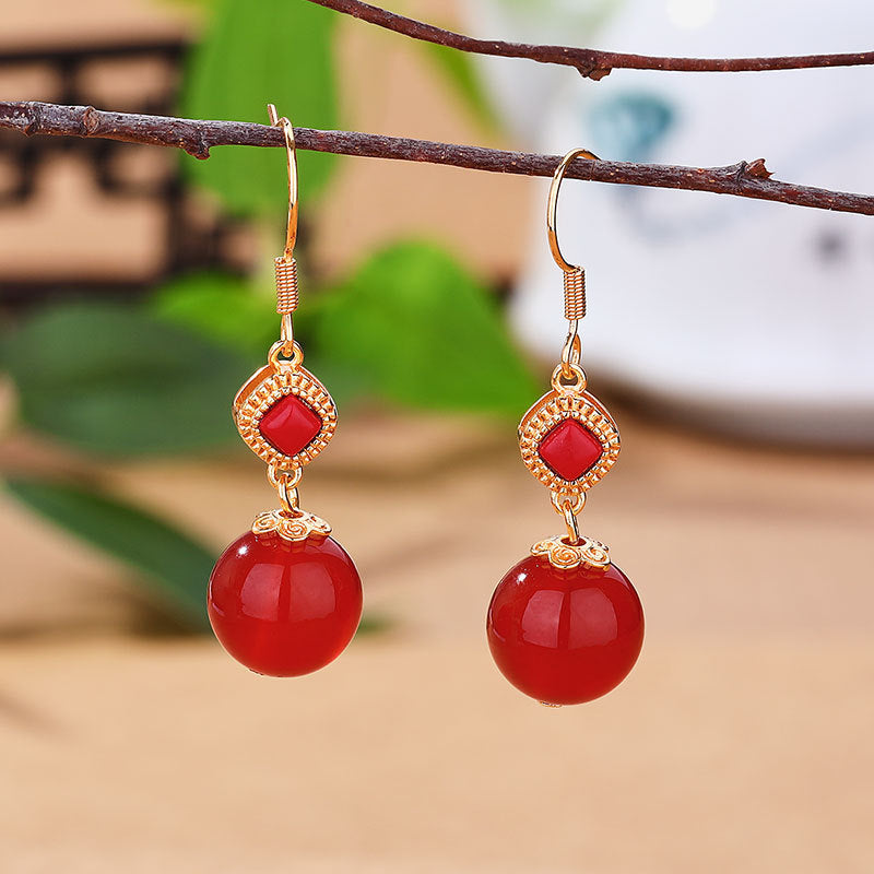 Elegant Southern Red Jasper Earrings with Round Beads