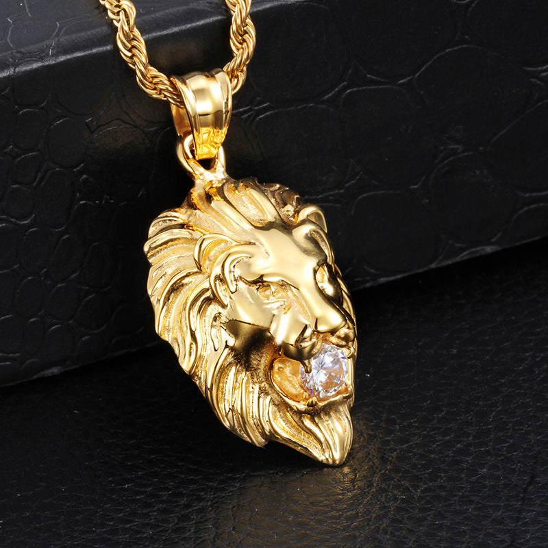 Collier Pendentif Homme Tête de Lion en Alliage avec Diamants - NovaShop NovaShop Gold Bigbuy