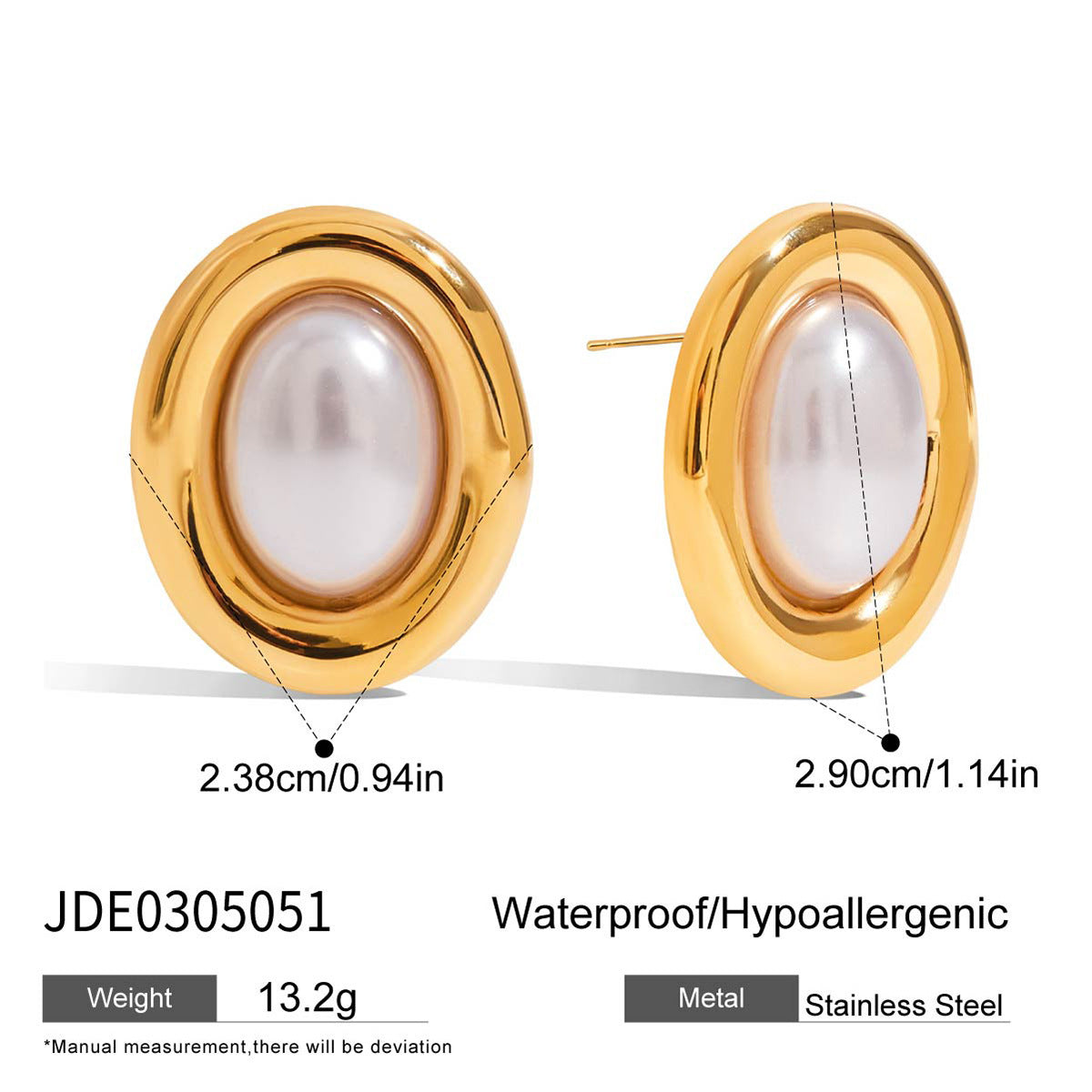 Vintage Style Stainless Steel Pearl Stud Earrings for Women No Fade