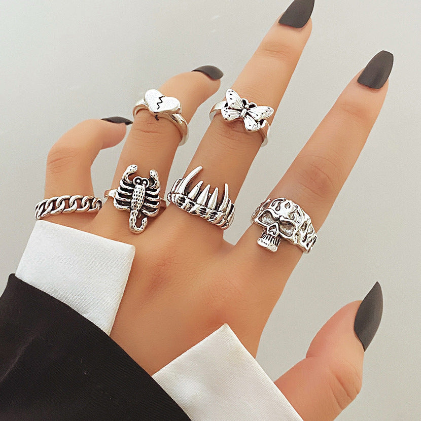 Fashionable butterfly and snake ring combination
