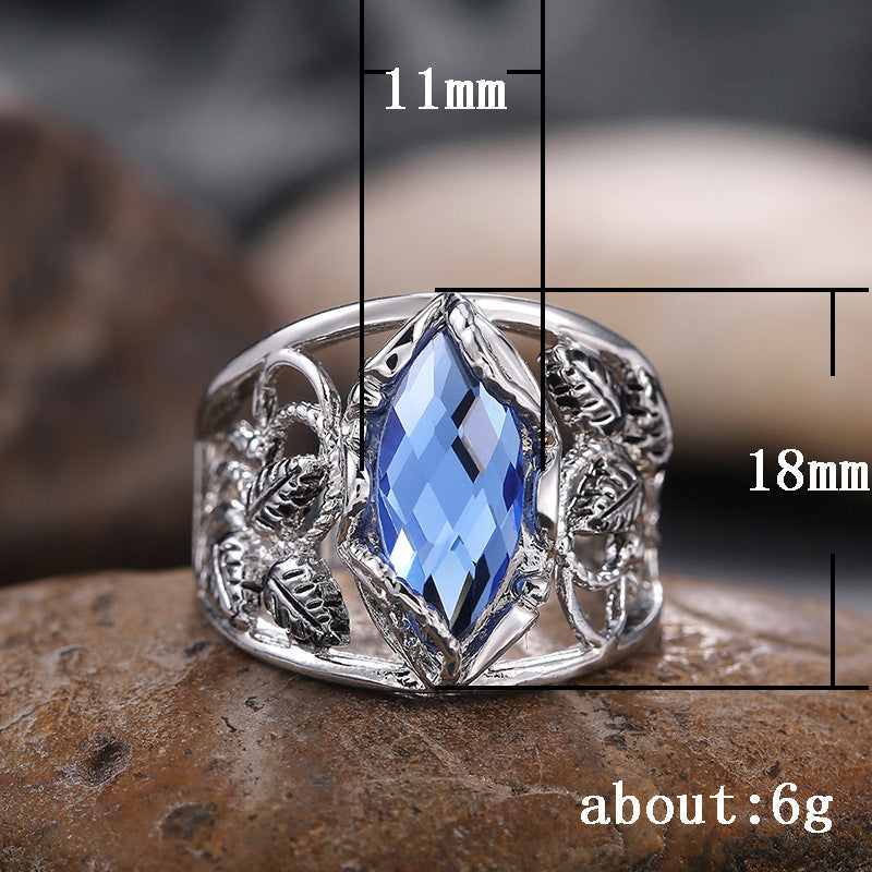 Women's Alloy Ring with Blue Crystal in Horse Eye Shape