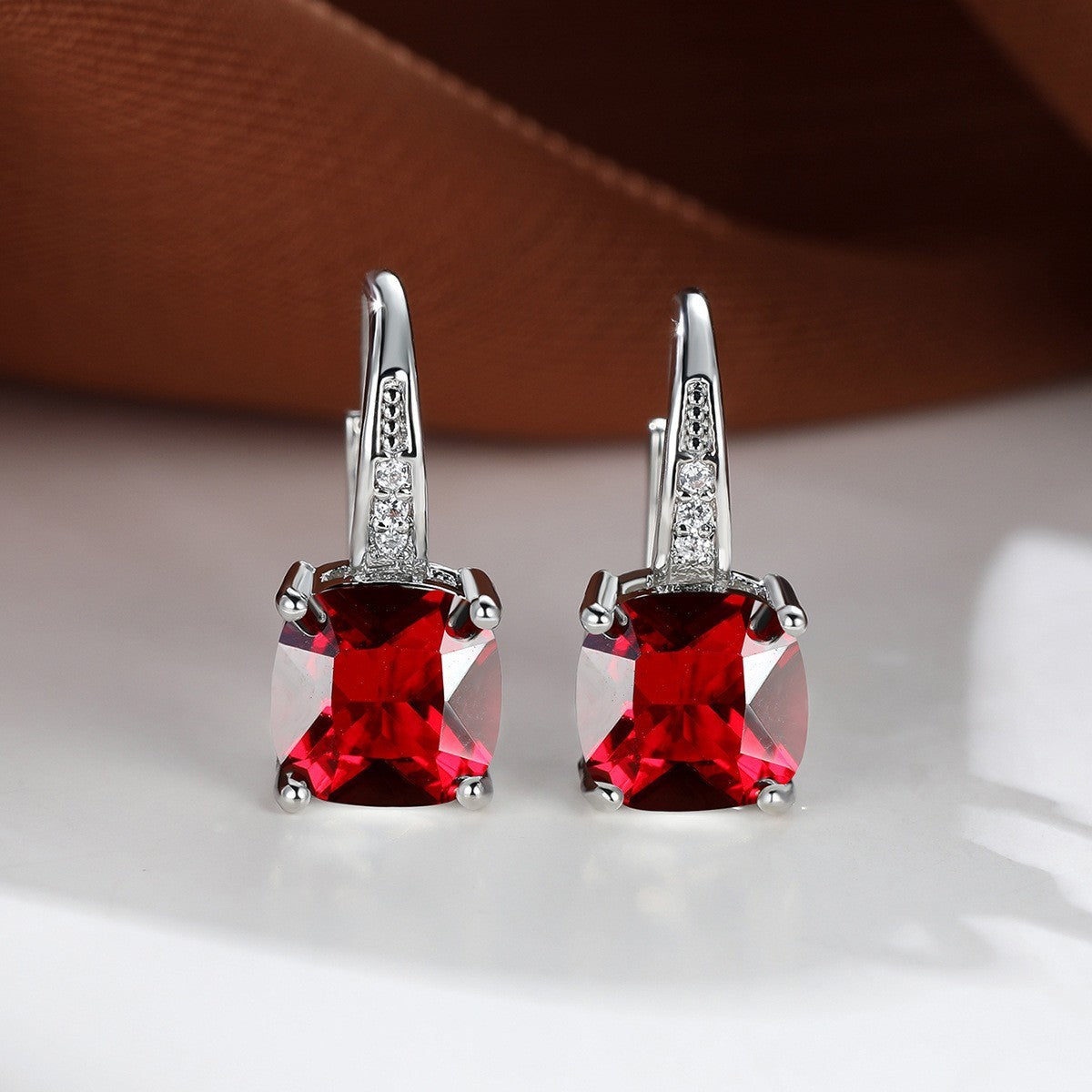 Korean style zircon inlaid square hook earrings