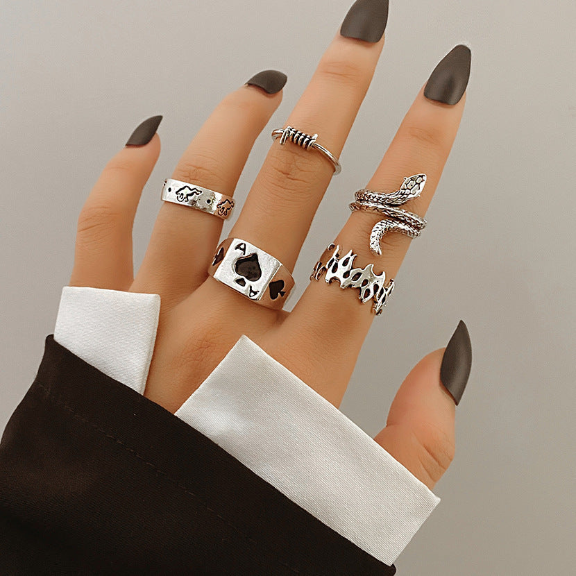 Fashionable butterfly and snake ring combination