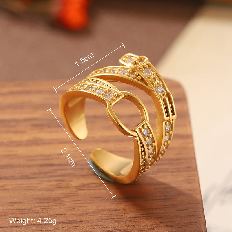 High quality natural stone geometric ring, versatile, retro, light-resistant
