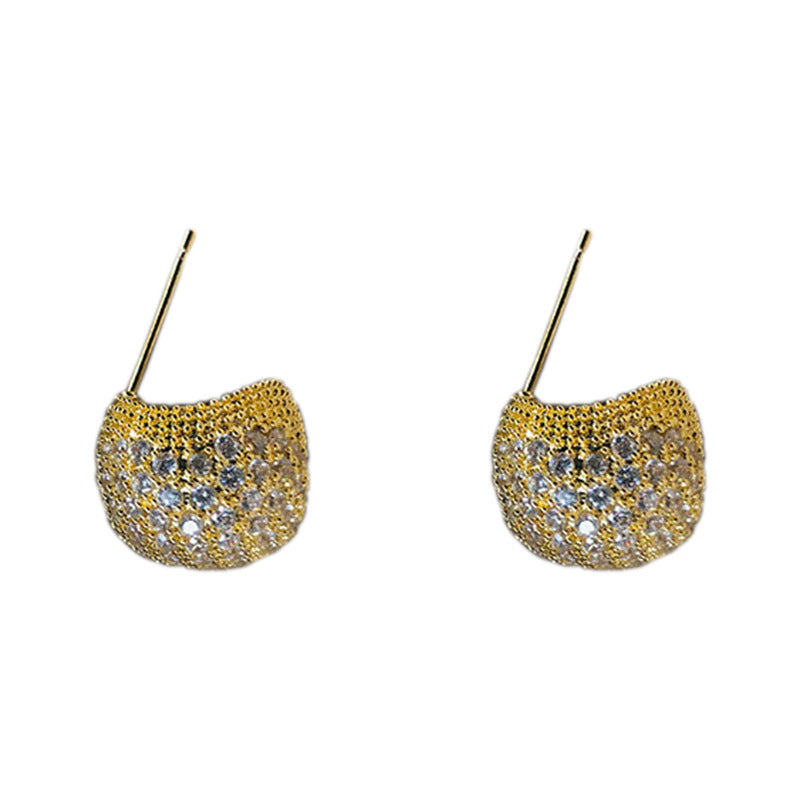 Light luxury clip-on earrings in the shape of small golden pearls adorned with diamonds