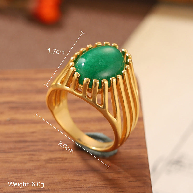 High quality natural stone geometric ring, versatile, retro, light-resistant
