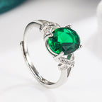 Women's Inlaid Zircon Open Ring, Emerald Tourmaline Cross Open Ring