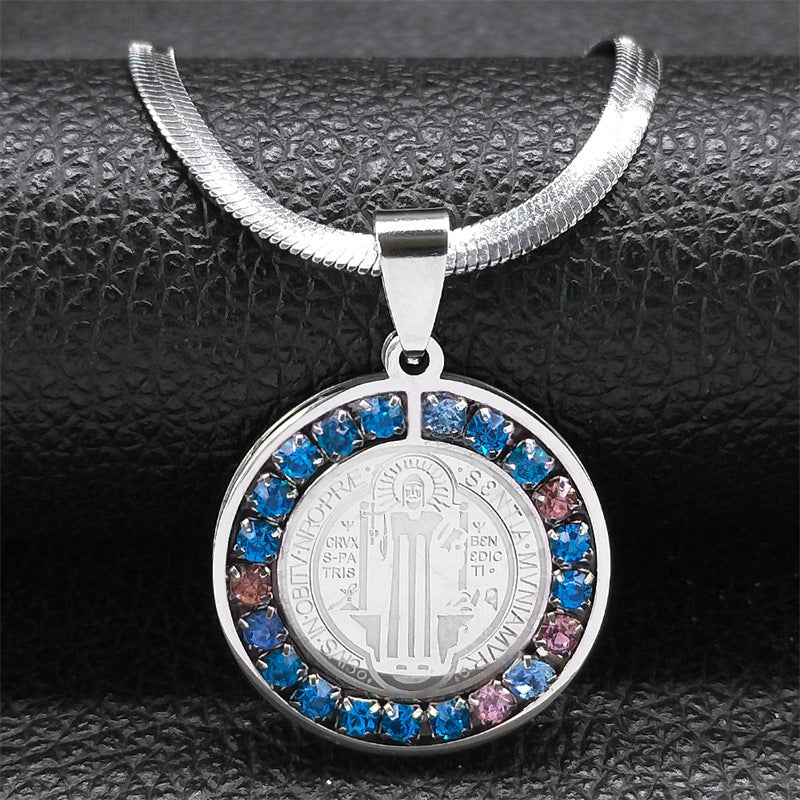 Collier Pendentif Médaille Saint Benoît en Acier Inoxydable - NovaShop NovaShop Silver / 50cm Bigbuy