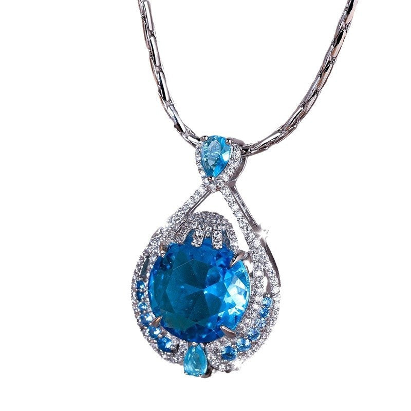 Collier pour femme simple et élégant avec pendentif à grands cristaux bleus - NovaShop NovaShop Blue Bigbuy