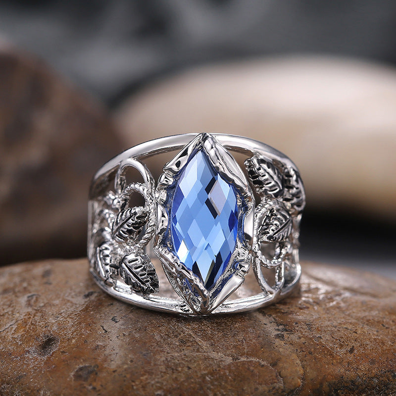 Women's Alloy Ring with Blue Crystal in Horse Eye Shape