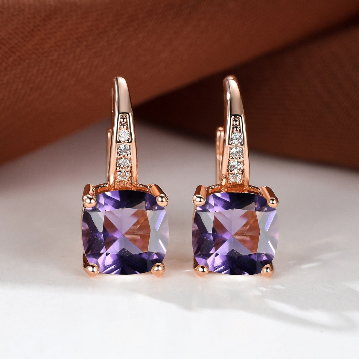 Korean style zircon inlaid square hook earrings