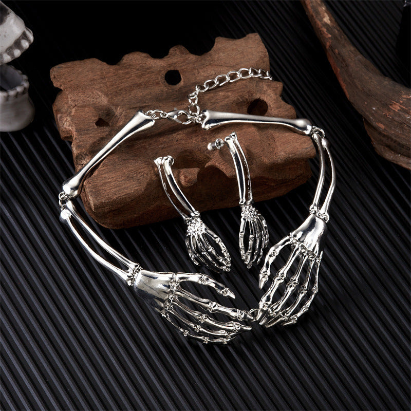 European and American Fashion Jewelry Dark Style Skull and Ghost Claw Necklace and Earrings