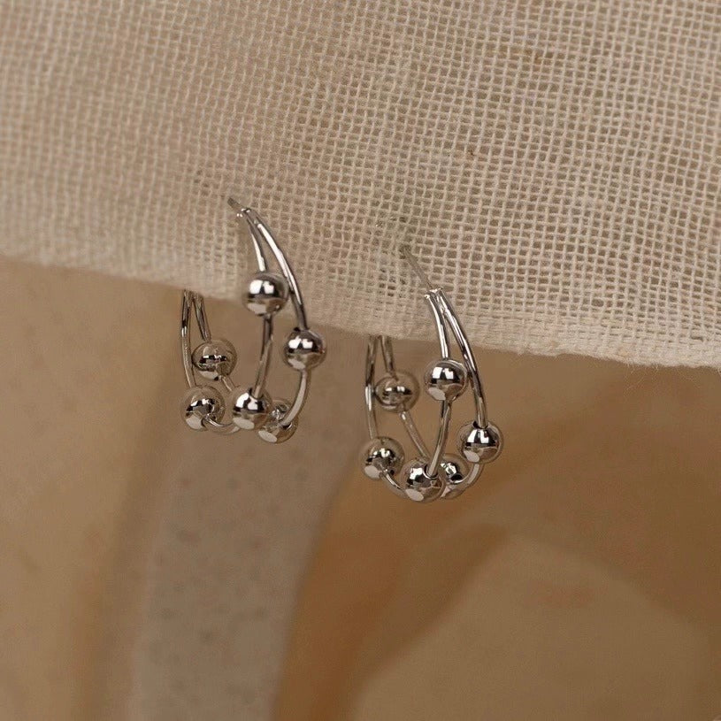 Boucles d’oreilles créoles en perles métalliques, style féminine - NovaShop NovaShop Silver Bigbuy
